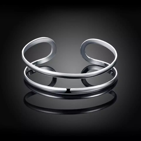 UNISEX DOUBLE LINE BANGLE 925 STERLING SILVER - Picture 8 of 8